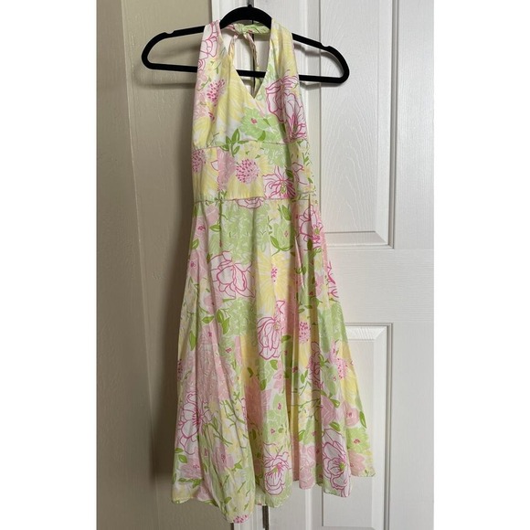 Lilly Pulitzer Dresses & Skirts - Lilly Pulitzer Vintage Floral Halter Midi Dress | Pink & Green | Size 12